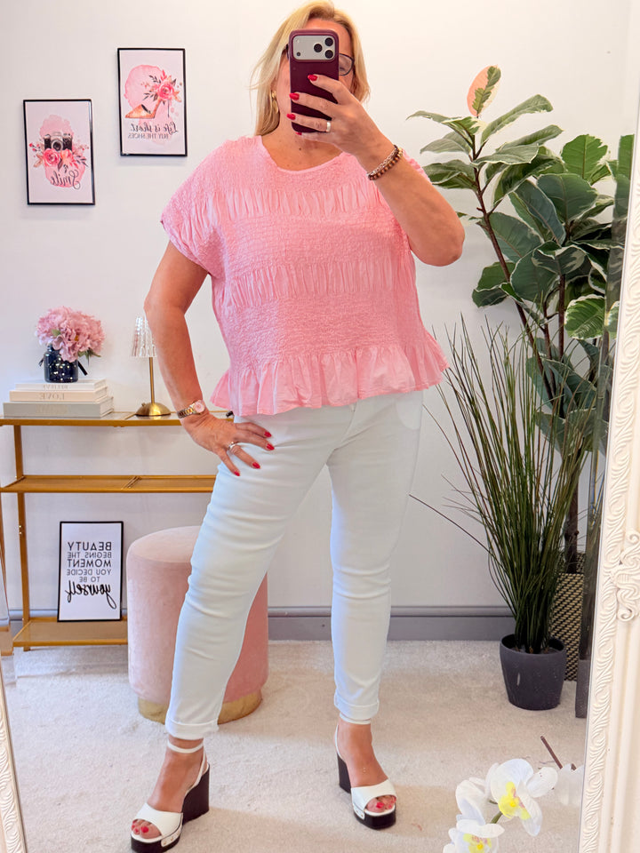 Ladies Cotton Elasticated Summer Top - White, Blue, Mint, Pink & Brown