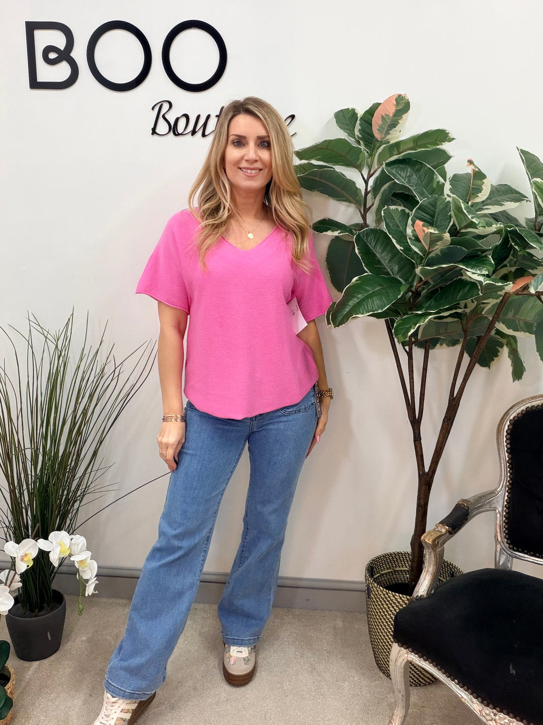 Ladies Short Sleeve Jumper - pink, white, mint, beige, black, coral, lemon