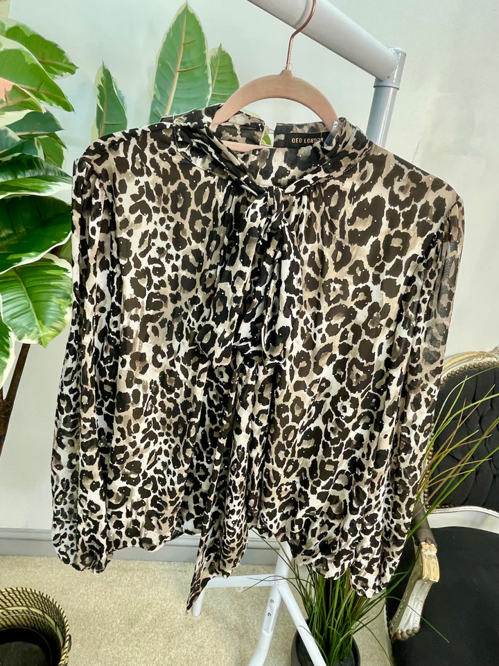 LADIES CHIFFON ANIMAL PRINT BLOUSON TOP