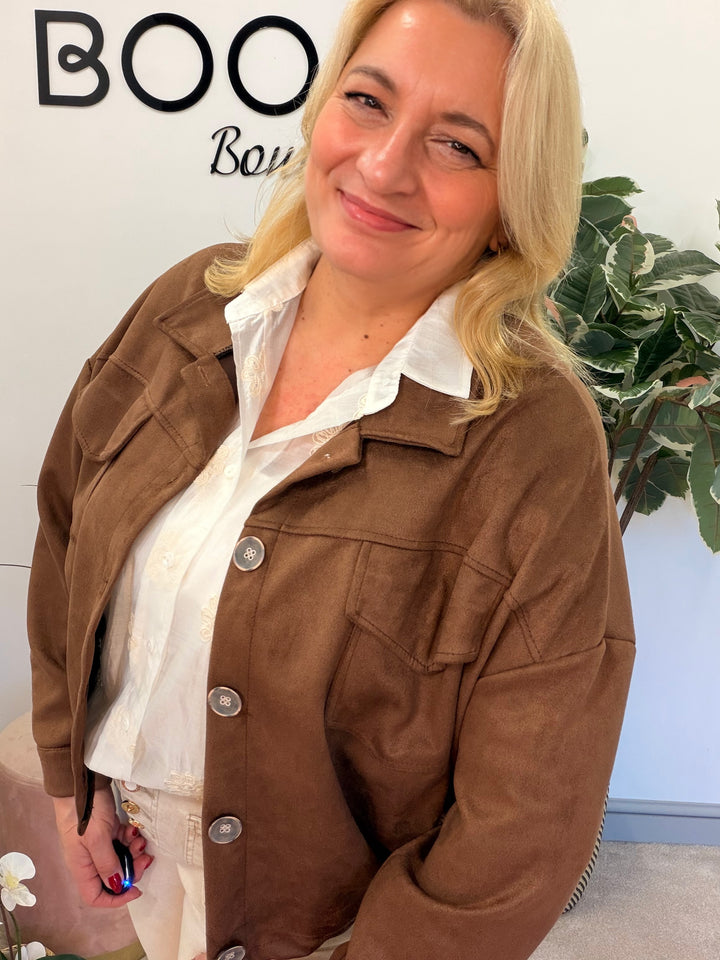 Ladies Fashion Faux Suede Bomber Jacket - camel, brown & lime