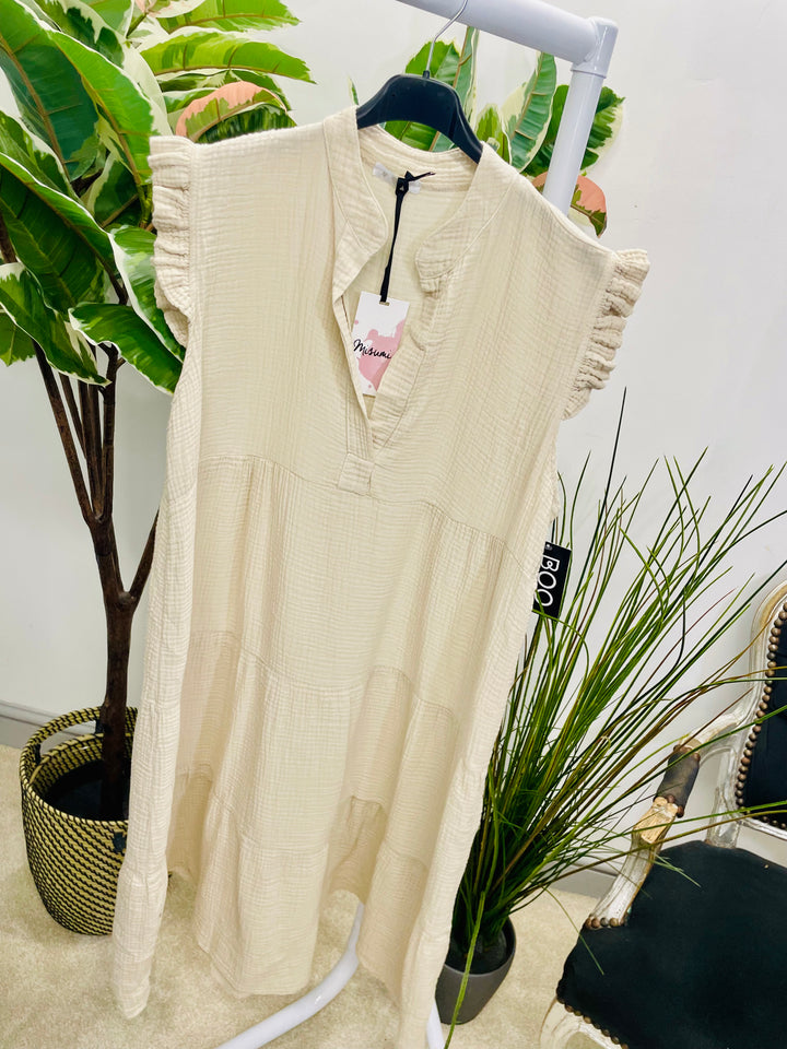 LADIES CHEESECLOTH SMOCK SUMMER MIDI DRESS - LEMON, WHITE, PINK, NAVY, BLUE, KHAKI, BEIGE