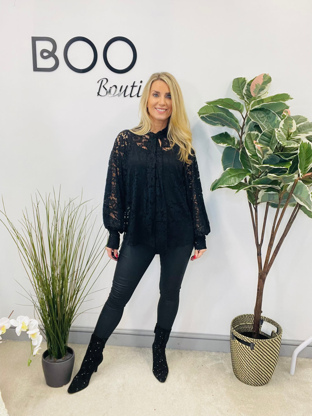 LADIES SHEER LACE BLOUSE SHIRT - WHITE, BLACK, BROWN & BERRY