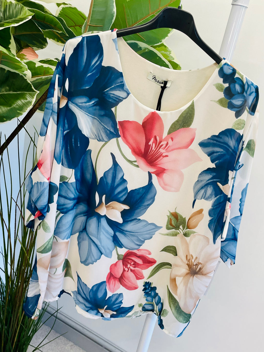 LADIES FLOWER PRINT CHIFFON SUMMER TOP - RED, BLUE, BLACK