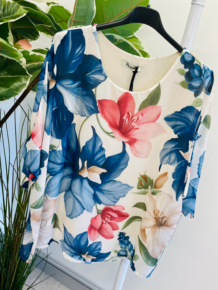 LADIES FLOWER PRINT CHIFFON SUMMER TOP - RED, BLUE, BLACK