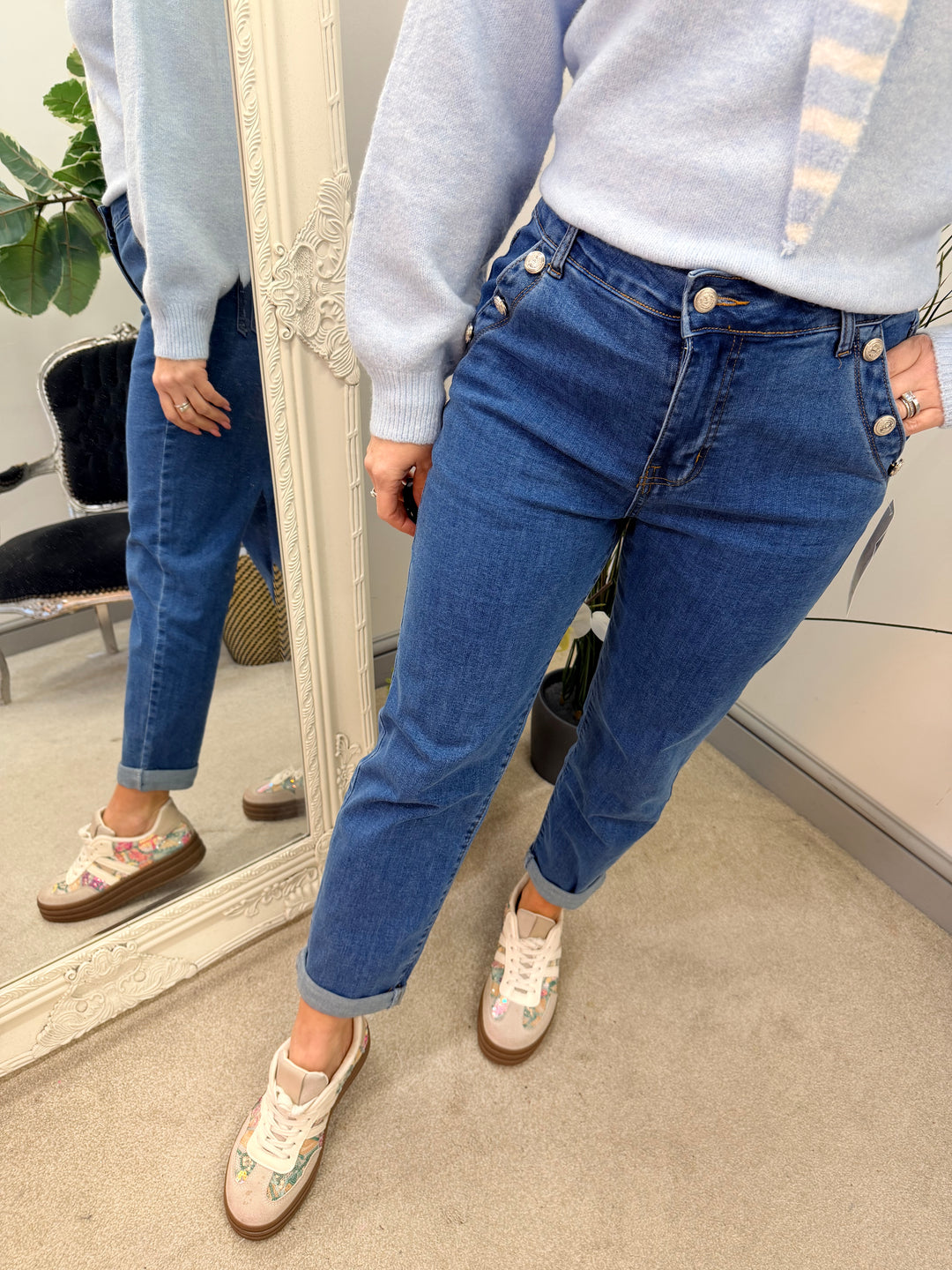 LADIES FASHION MOM FIT DARK BLUE DENIM JEANS