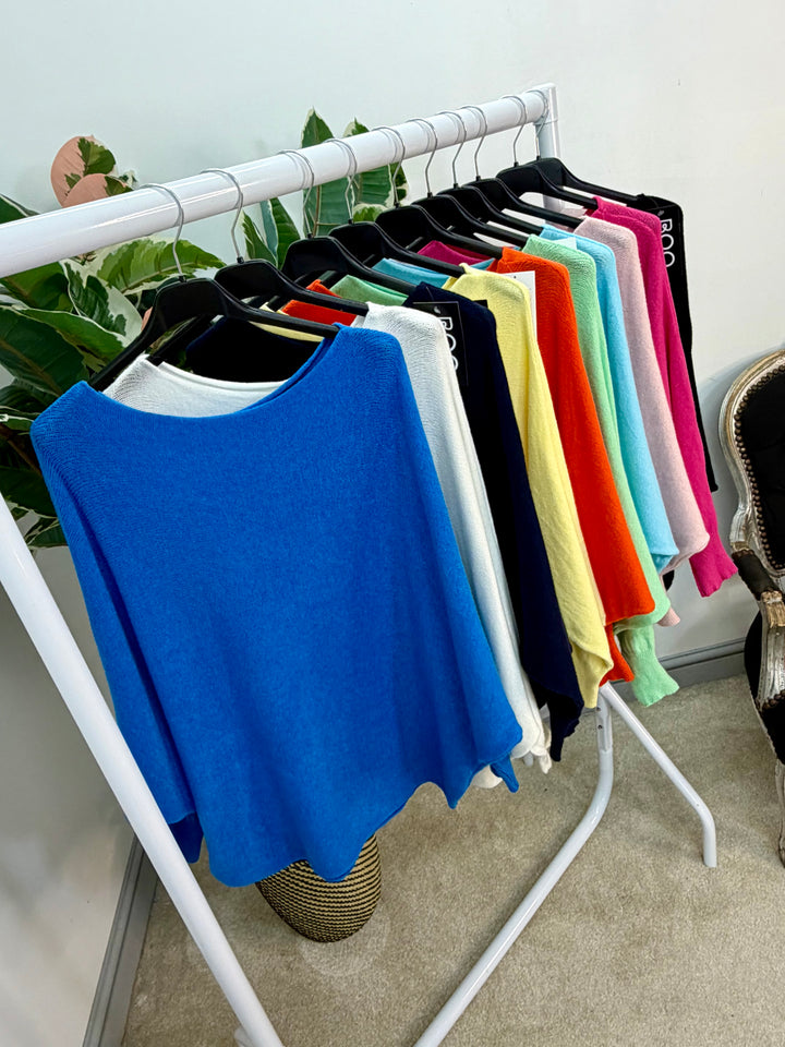 LADIES SOFT BATWING SLEEVE JUMPER - BLACK, NAVY, WHITE, BEIGE, PINK, BLUE, GREEN, LEMON