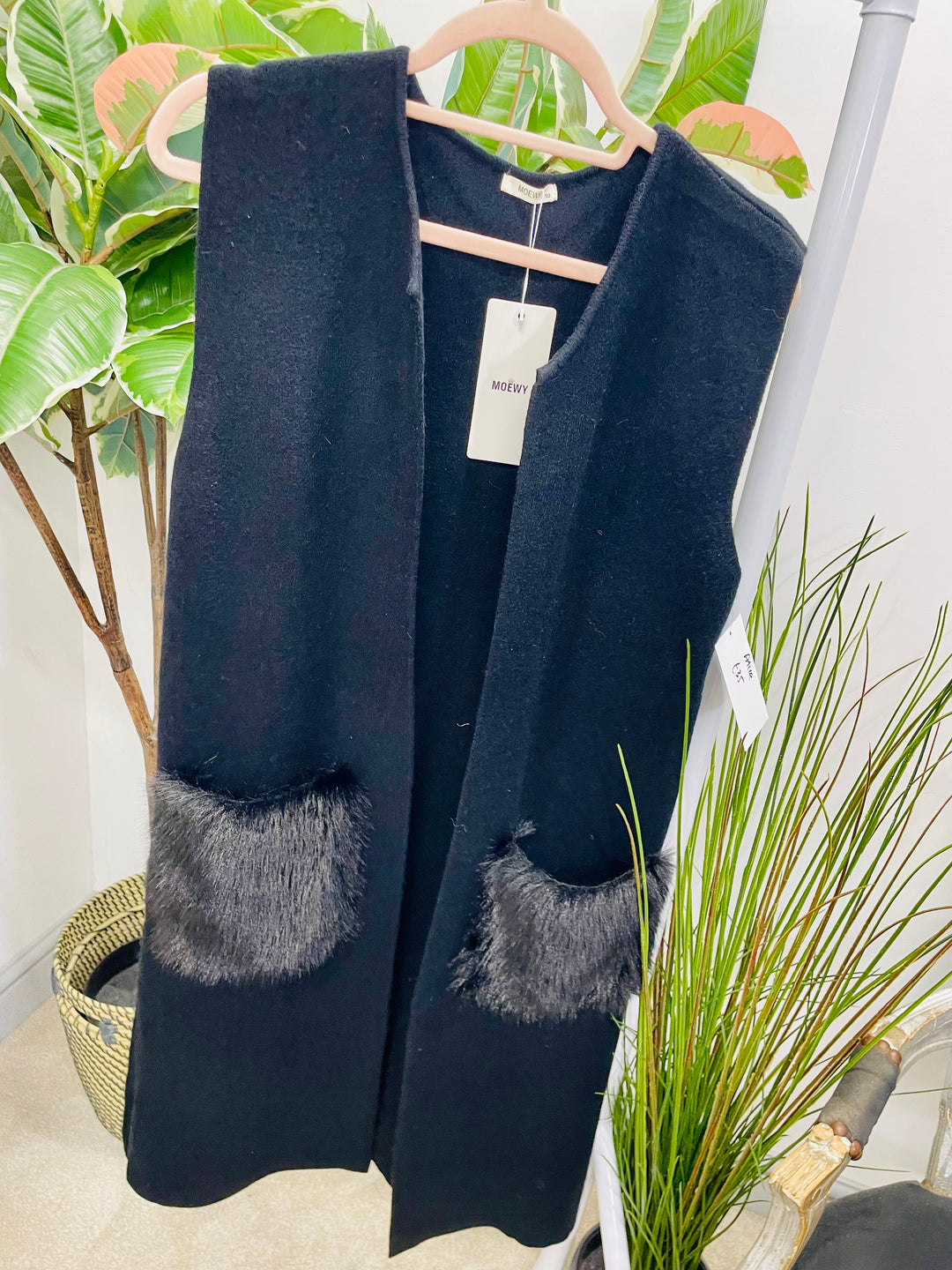 LADIES KNITTED LONGLINE SLEEVELESS CARDIGAN GILET - CAMEL, GREY & BLACK