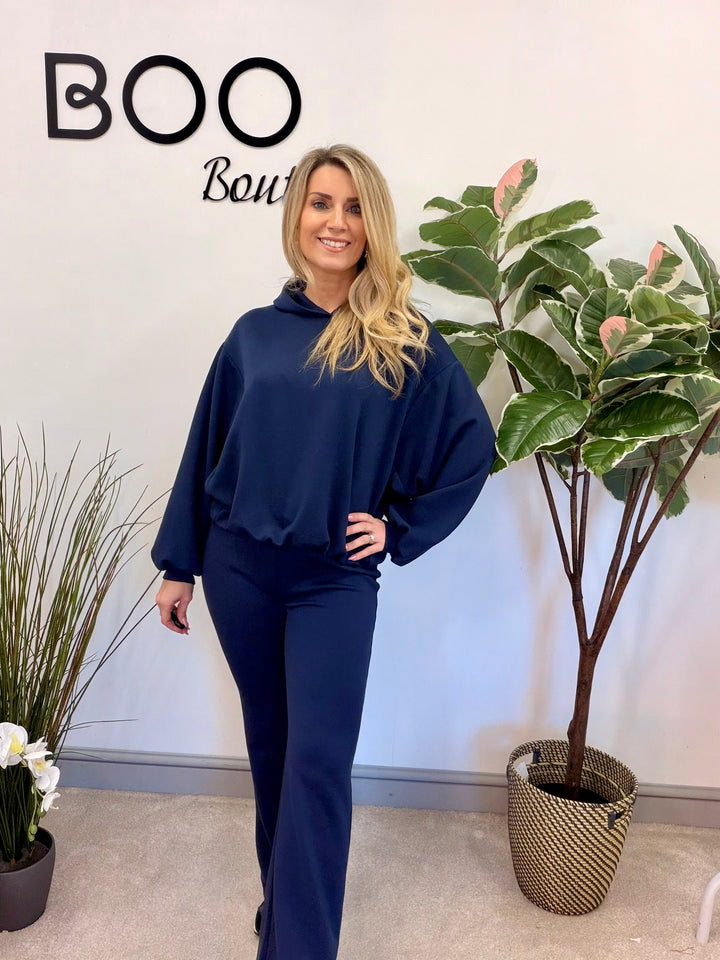 Ladies Fashion Flared Leg Tracksuit Co ord set navy