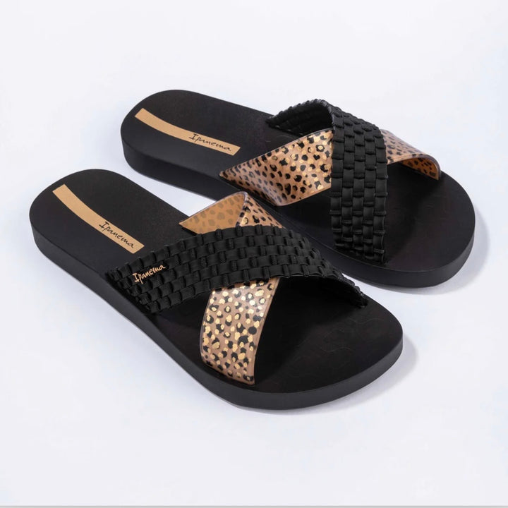Ladies Ipanema Leopard Slider Sandals - brown, black, beige