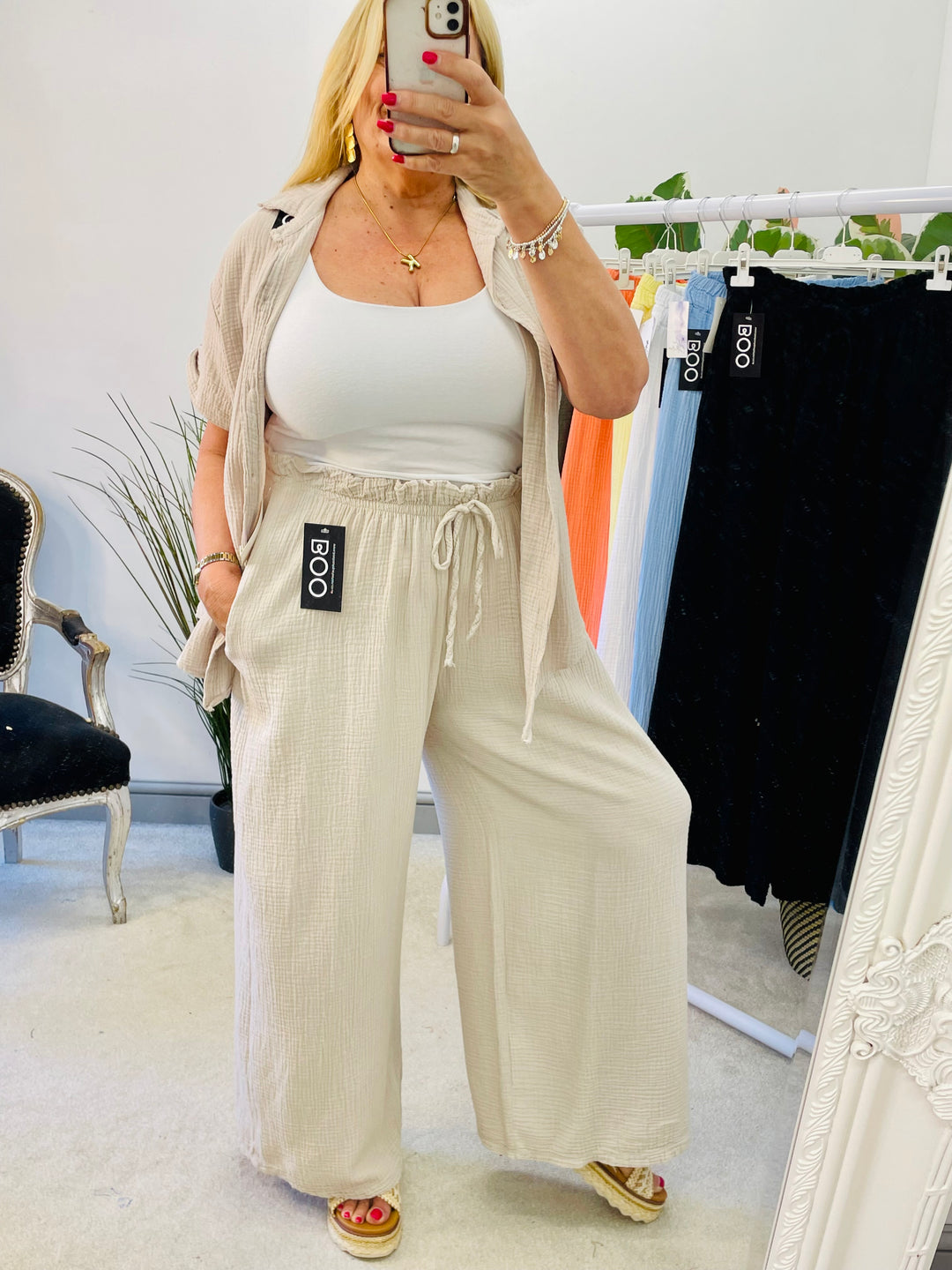 LADIES SUMMER CHEESECLOTH WIDE LEG PALAZZO TROUSERS