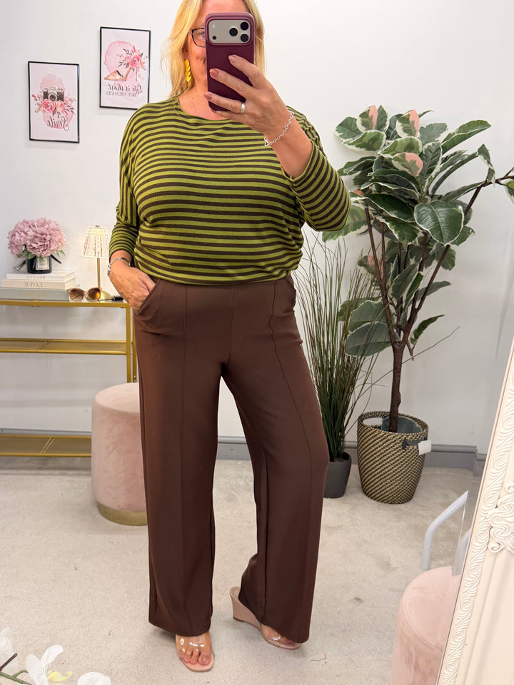 Ladies Fashion Wide Leg High Waist Smart Trousers - Black & Brown