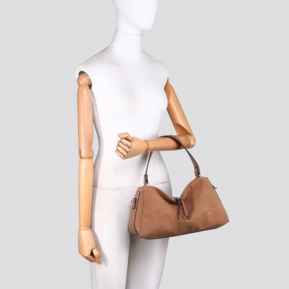 LADIES FASHION FAUX SUEDE HAND BAG - BLACK, BROWN, COFFEE MOCHA