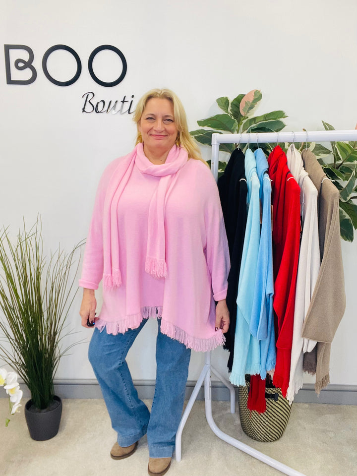 LADIES OVERSIZE JUMPER & SCARF SET PINK