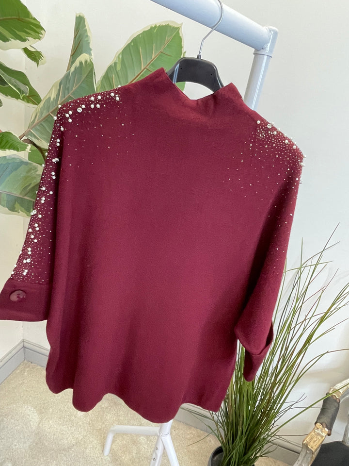 LADIES DIAMANTE SPARKLY JUMPER - FUSCHIA, PINK, BLACK, BERRY, BLUE, BROWN