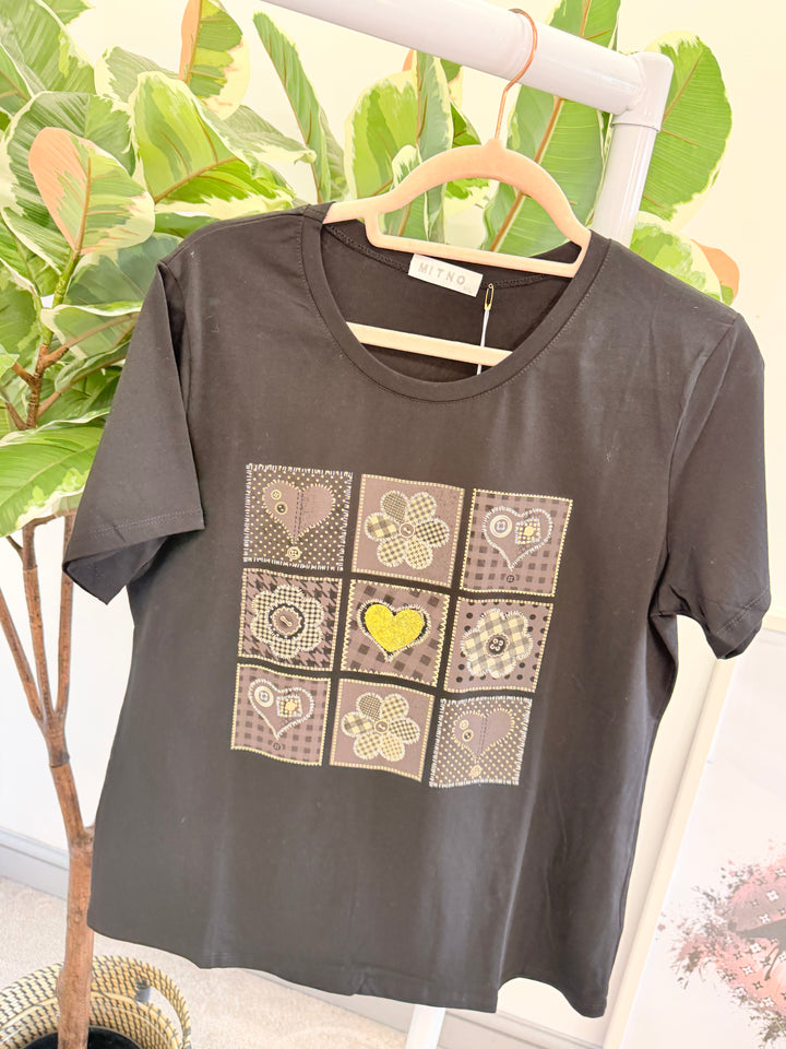 Ladies Fashion Summer T Tee Shirt - black & white