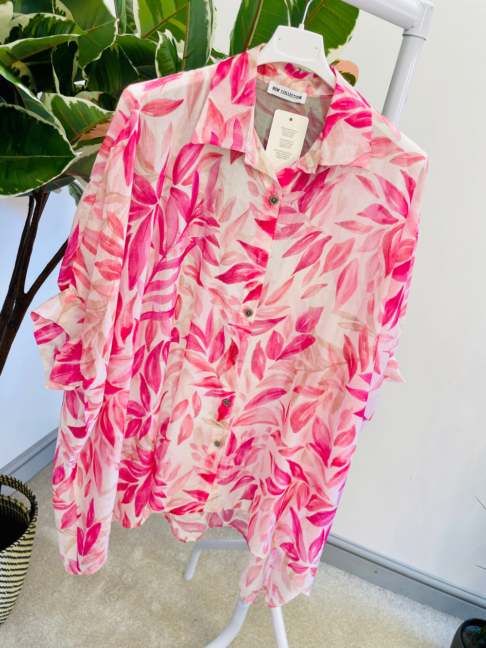 LADIES CHIFFON OVERSIZE LOOSE FIT BLOUSE SHIRT - BLUE, PINK, KHAKI