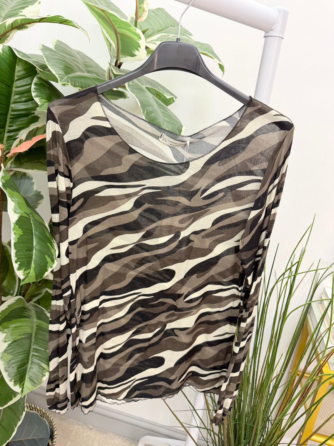 Womens sheer camouflage layer top - blue, khaki, navy & black