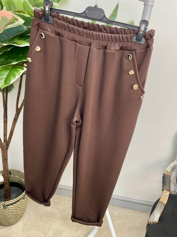 LADIES SCUBA ANKLE GRAZER TROUSERS - BLACK & BROWN