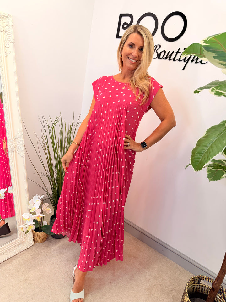 Ladies Polka Dot Summer Maxi Dress - Black, Navy, Pink, Fuschia, Blue