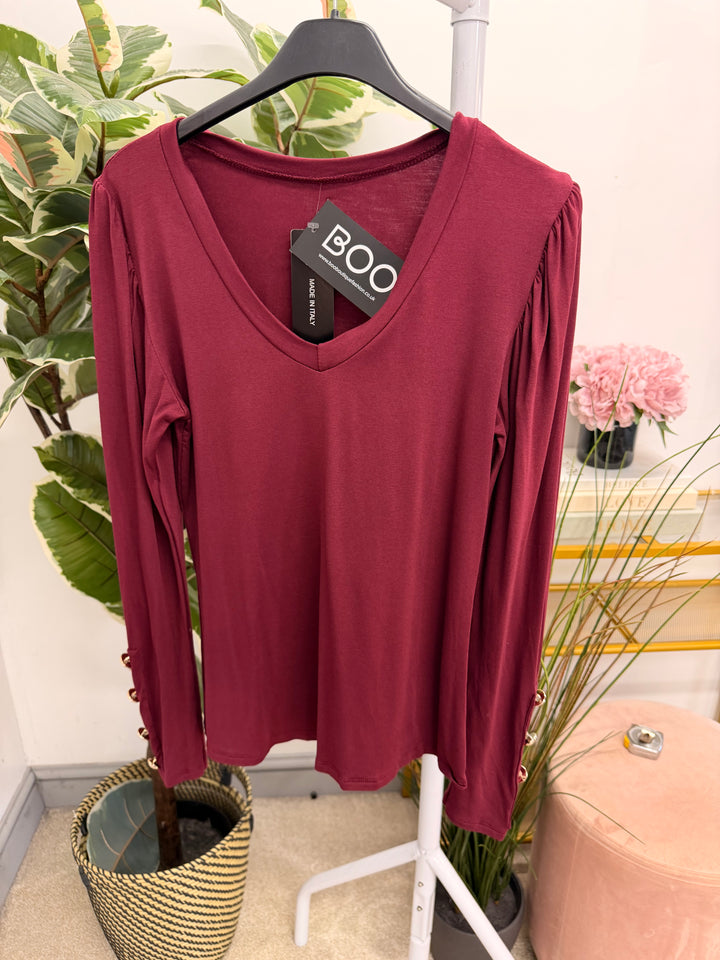 Womens basic jersey long sleeve top - black, navy, wine & brown