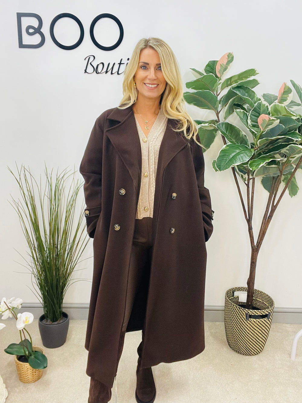 LADIES TIE BELT DUSTER COAT - BEIGE, MOCHA, BROWN & BLACK