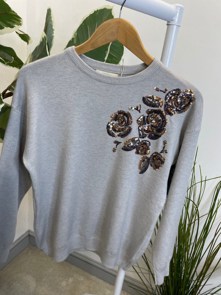 LADIES SEQUIN KNITTED JUMPER - BLACK, WHITE & GREY