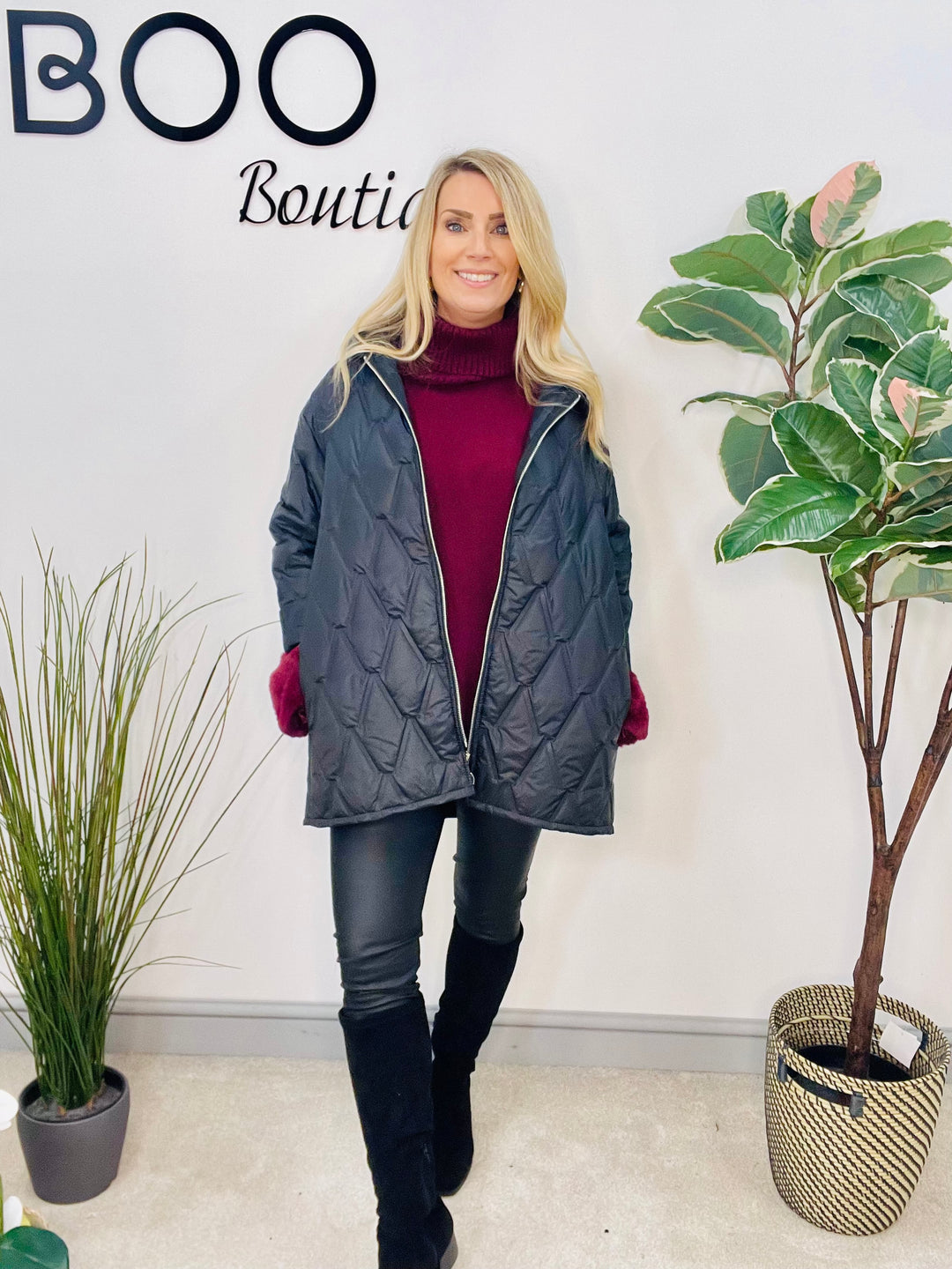 LADIES FASHION QUILTED JACKET - BLACK & BROWN