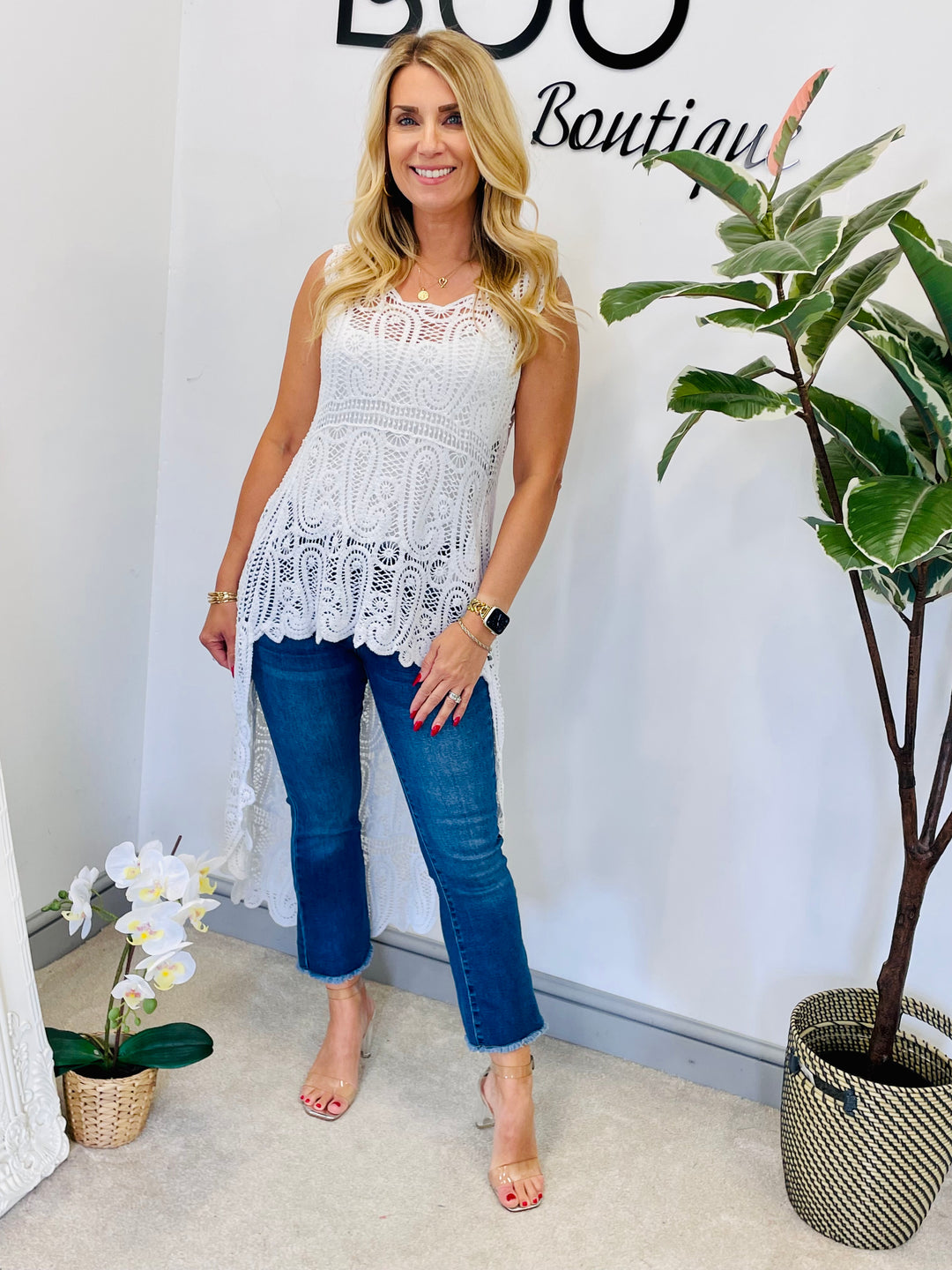 LADIES WHITE COTTON CROCHET LACE SUMMER TOP