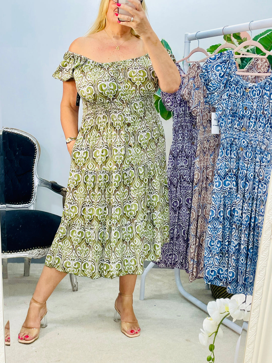 LADIES SUMMER MIDI DAY DRESS - LILAC, BEIGE, BLUE & KHAKI