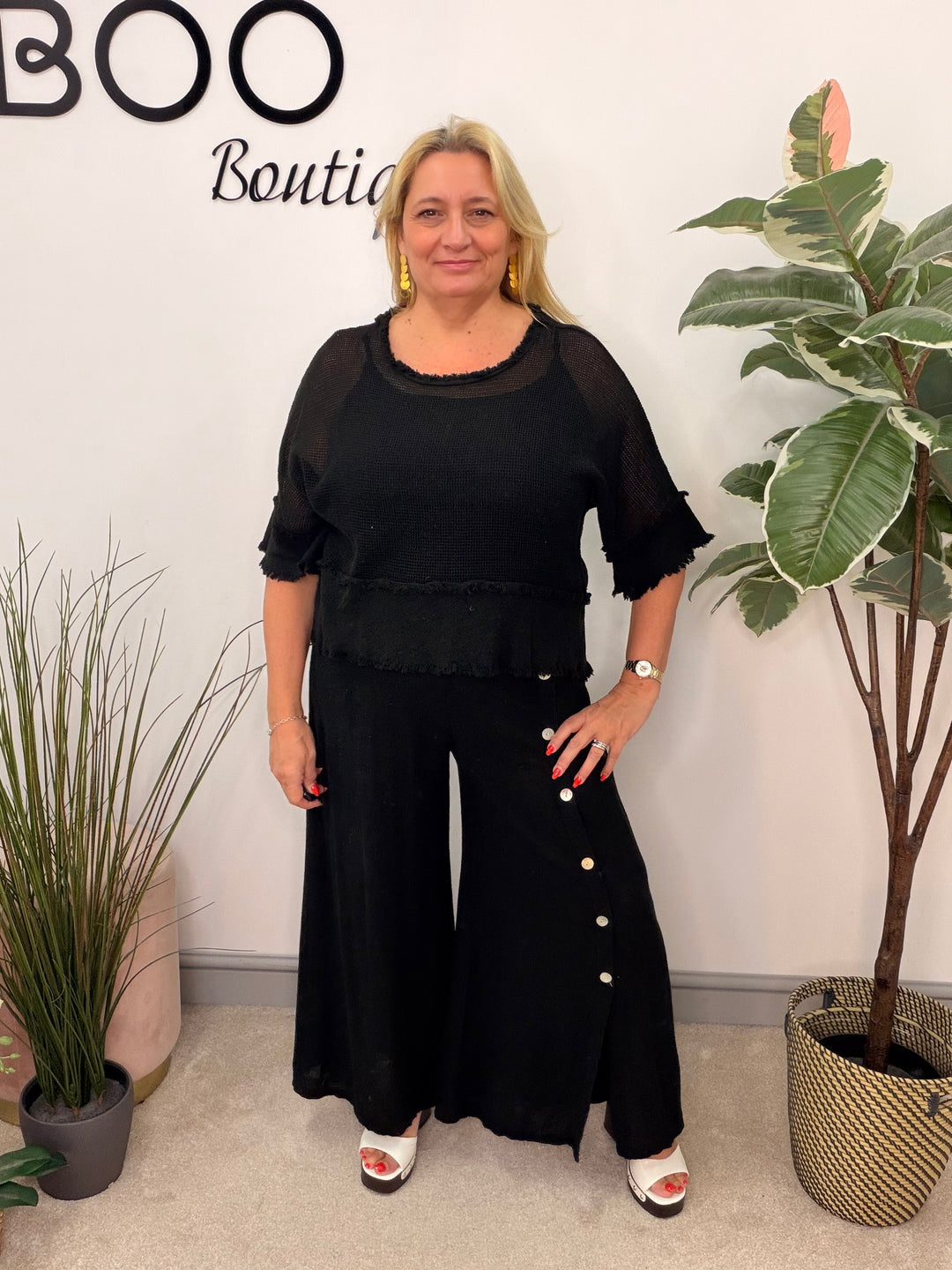Ladies Tea Bag Linen Top black