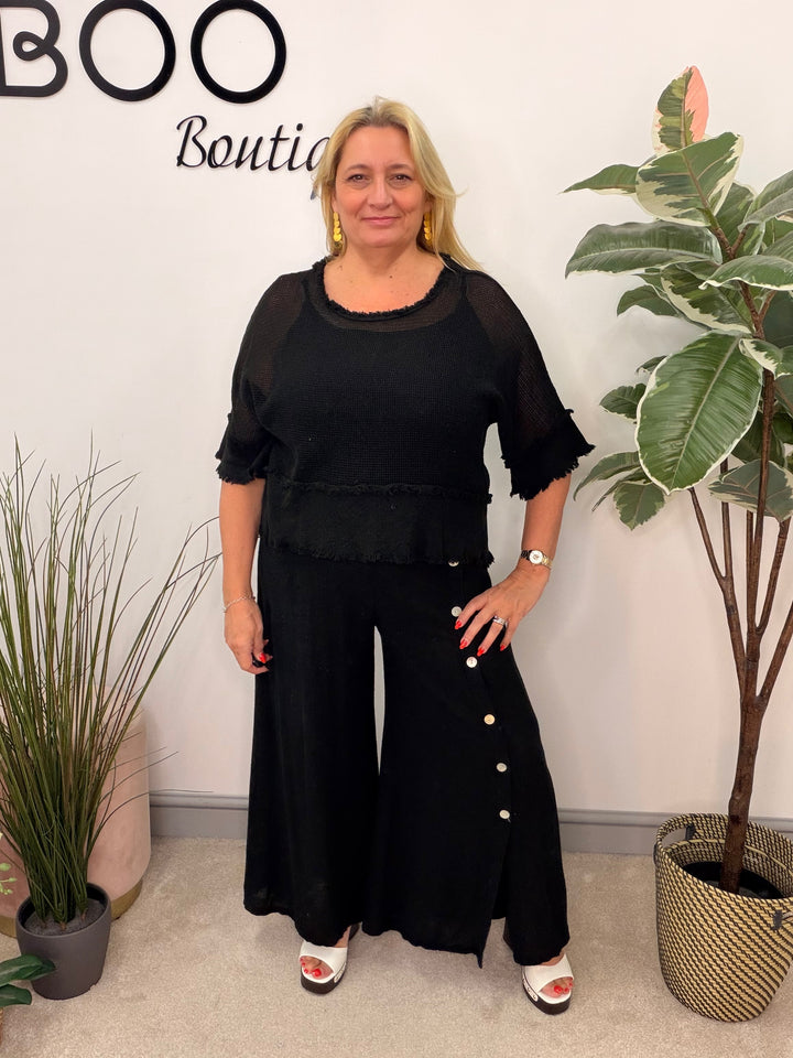 Ladies Tea Bag Linen Top black