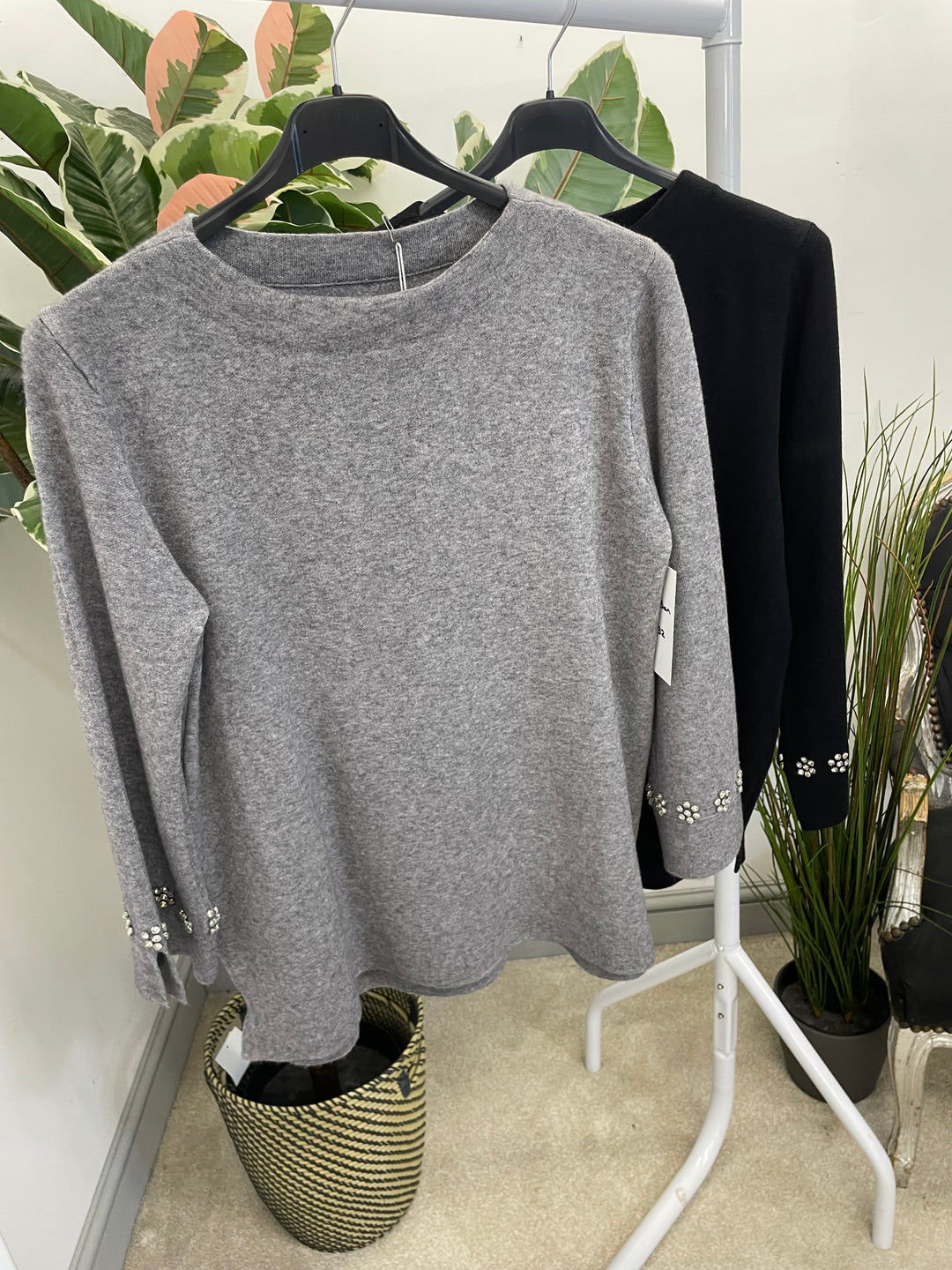 LADIES DIAMANTE JUMPER SWEATER - GREY & BLACK