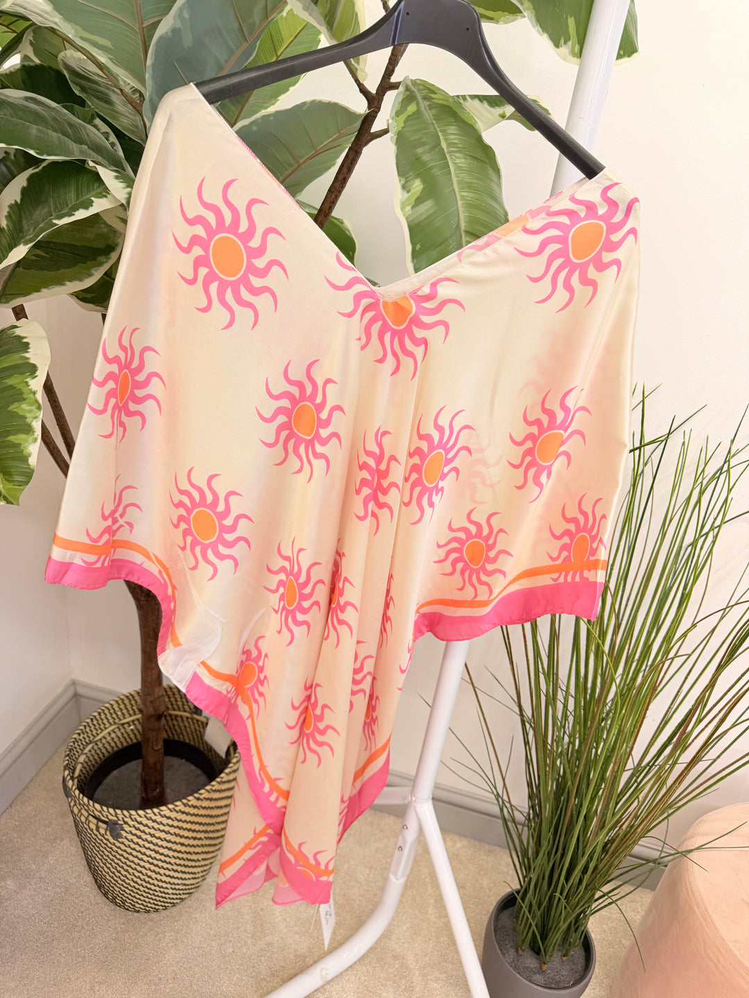 Ladies Fashion Silky Sun Print Kaftan Beach Cover Up Top 