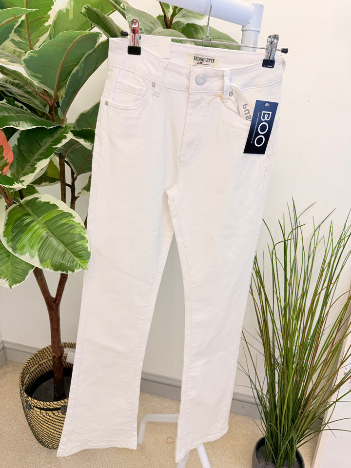 Ladies Fashion White Denim Kick Flare Jeans
