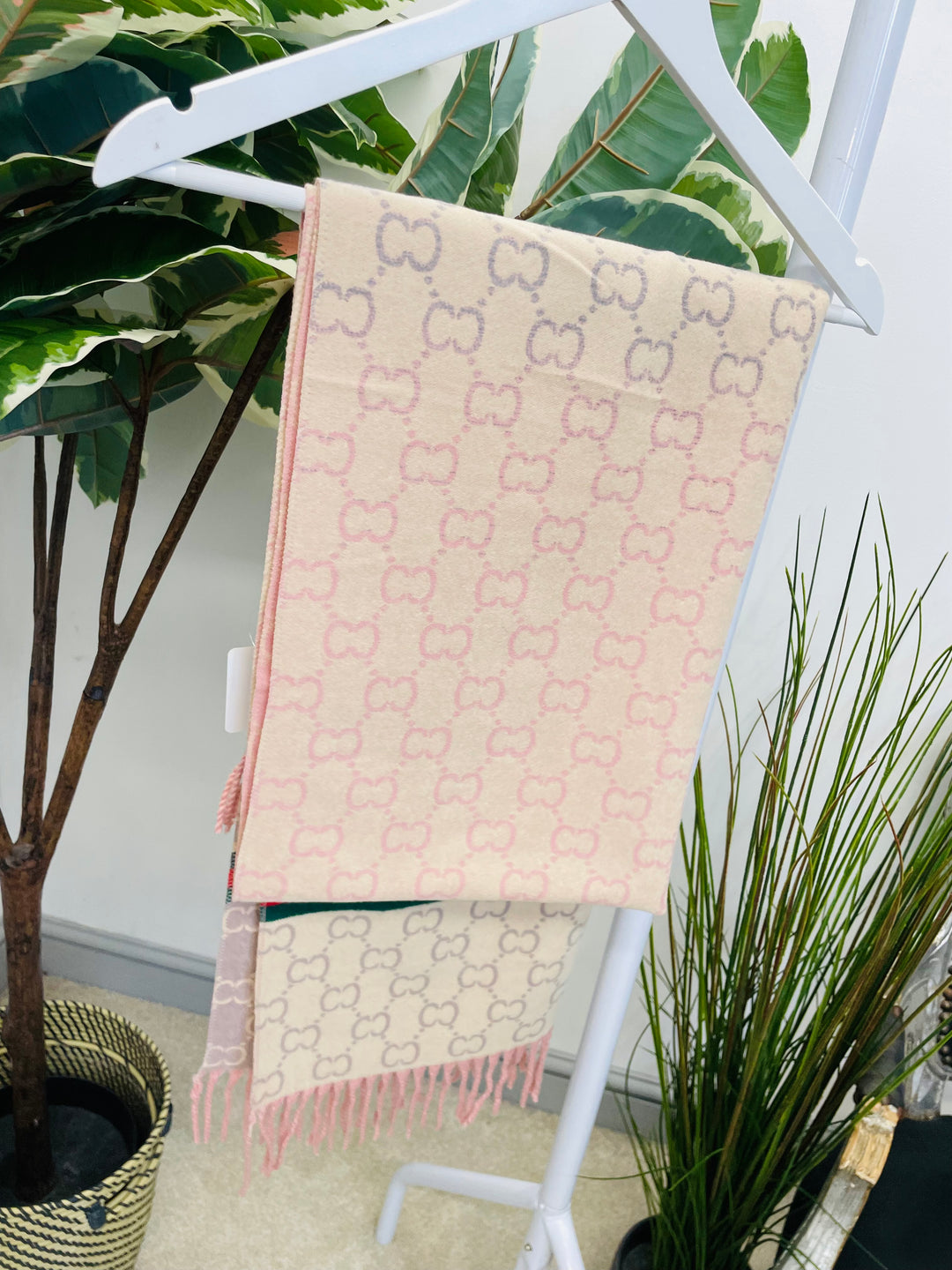 LADIES DESIGNER INSPIRED SCARF - PINK, BROWN, BLACK