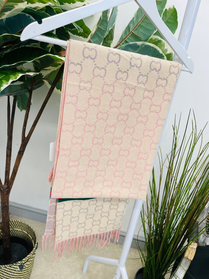 LADIES DESIGNER INSPIRED SCARF - PINK, BROWN, BLACK