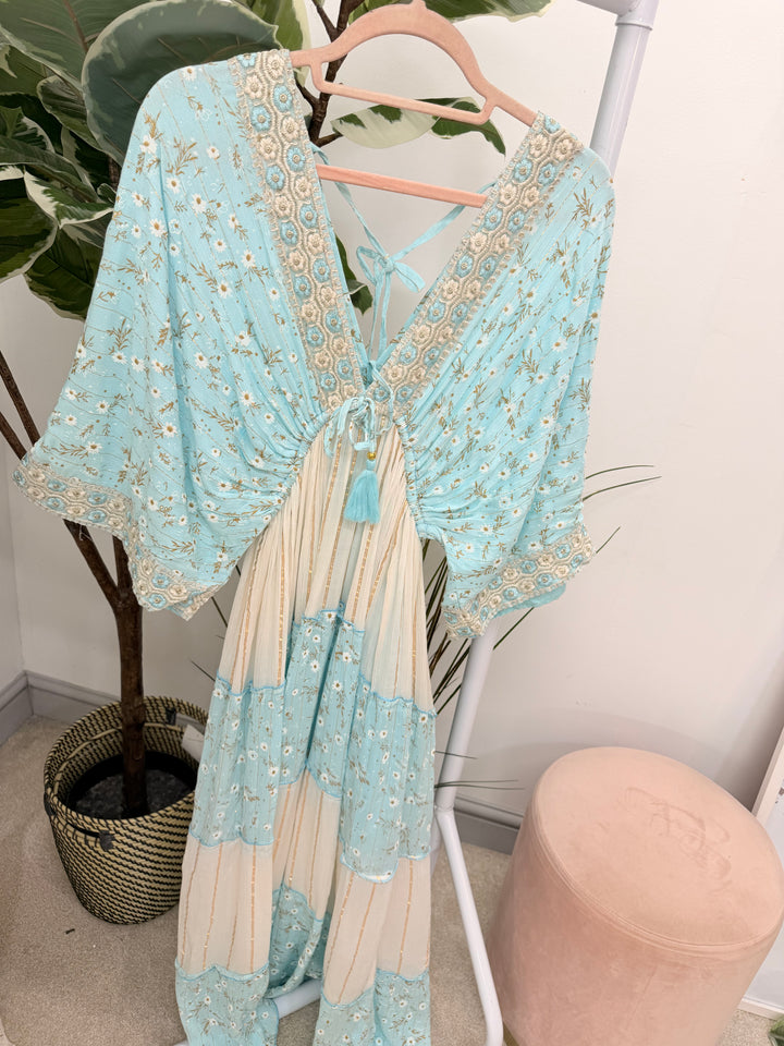 Ladies Fashion Boho Summer Maxi Dress - Pink, Cream, Mint & Blue