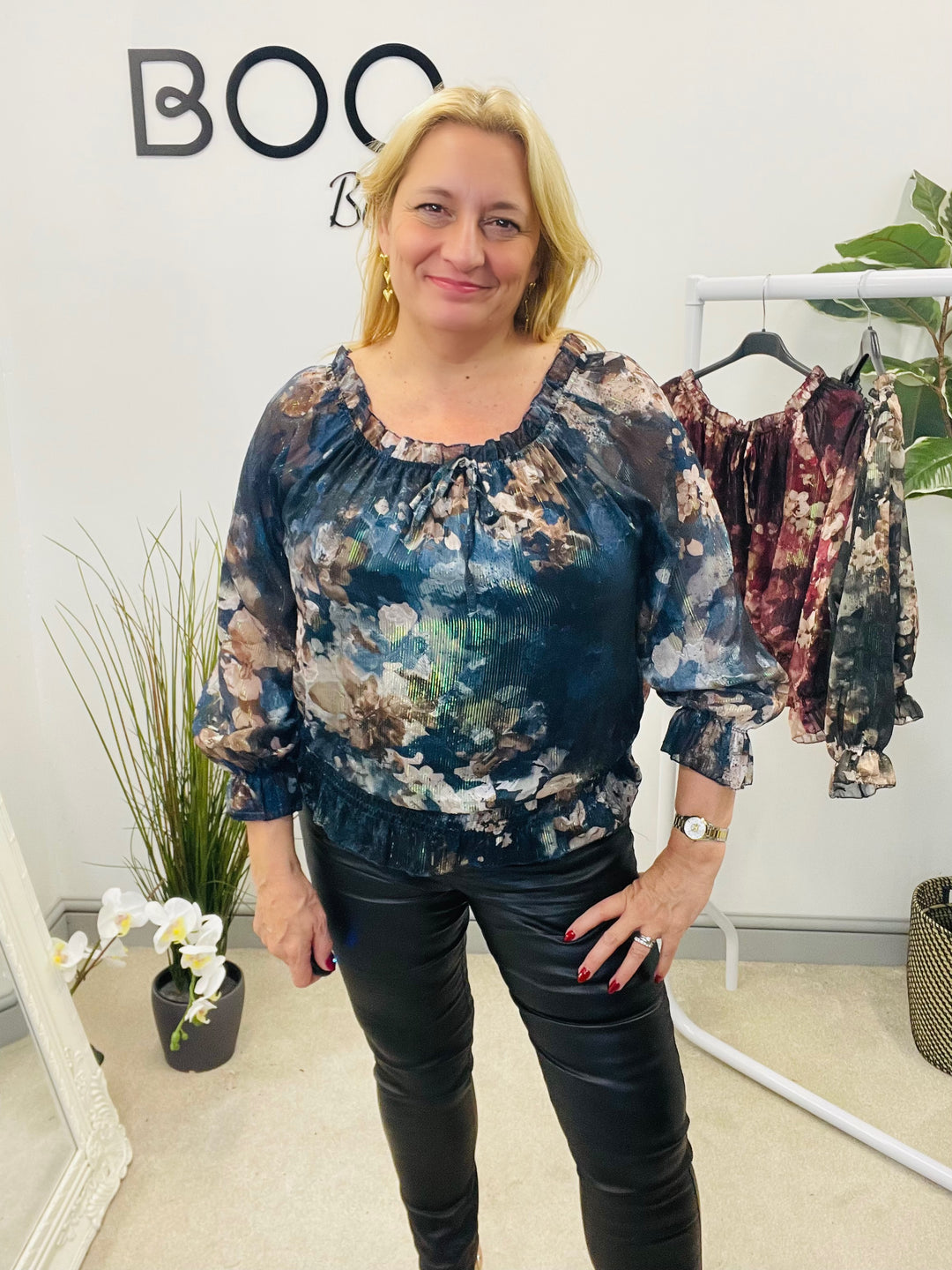 LADIES CHIFFON BARDOT GOING OUT TOP - BURGUNDY, NAVY, BLACK