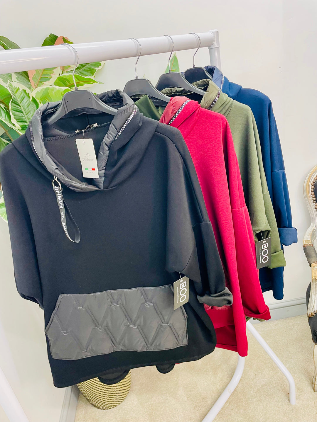LADIES SCUBA HOODIE TOP - BLACK, NAVY, BURGUNDY, KHAKI