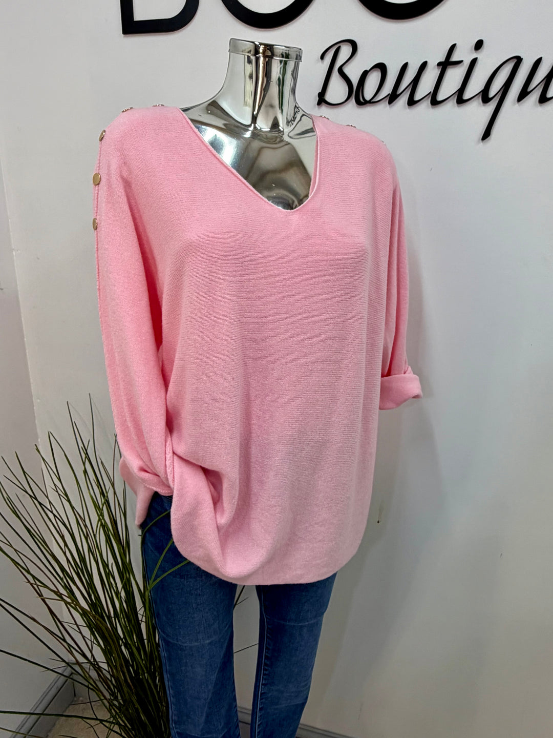 LADIES SOFT KNIT V NECK FASHION JUMPER - WHITE, MINT, BLACK & PINK