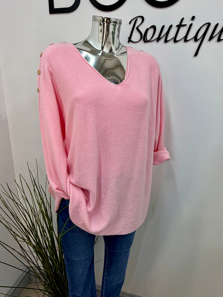 LADIES SOFT KNIT V NECK FASHION JUMPER - WHITE, MINT, BLACK & PINK