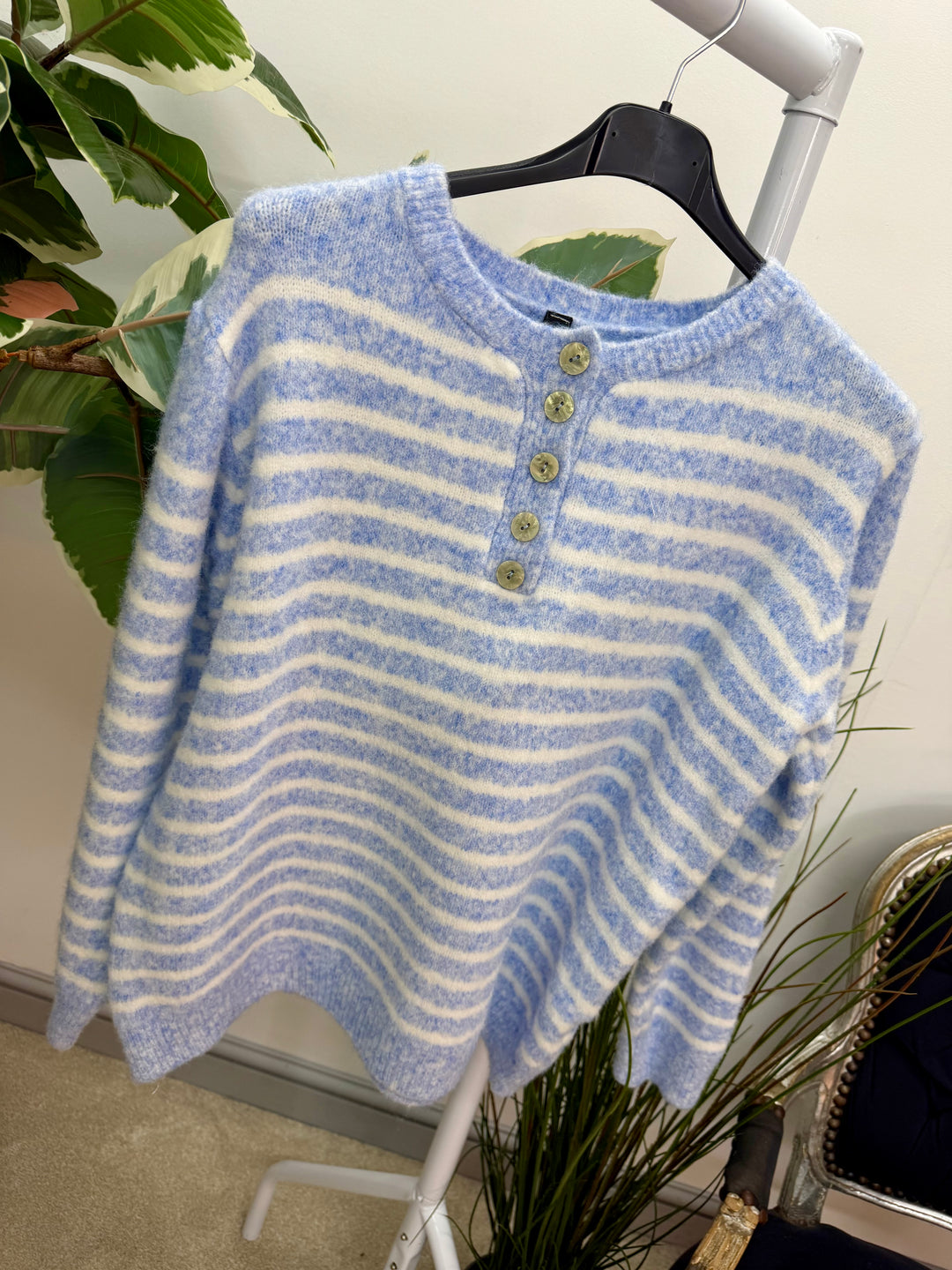 LADIES SOFT KNIT STRIPE GRANDAD JUMPER - LEMON, PINK, BLUE & BEIGE