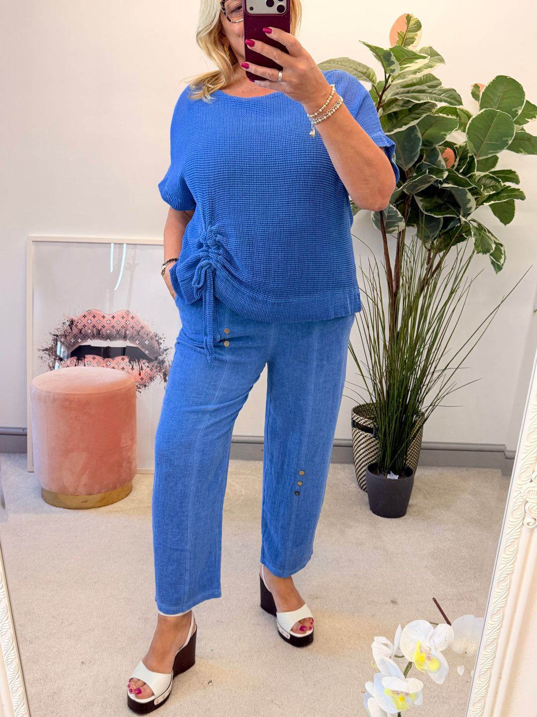 Ladies Tapered Leg Teabag Linen Ankle Grazer Trousers - Lemon, Black, Blue, Green, Beige, Turquoise & White