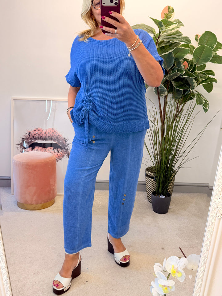 Ladies Tapered Leg Teabag Linen Ankle Grazer Trousers - Lemon, Black, Blue, Green, Beige, Turquoise & White