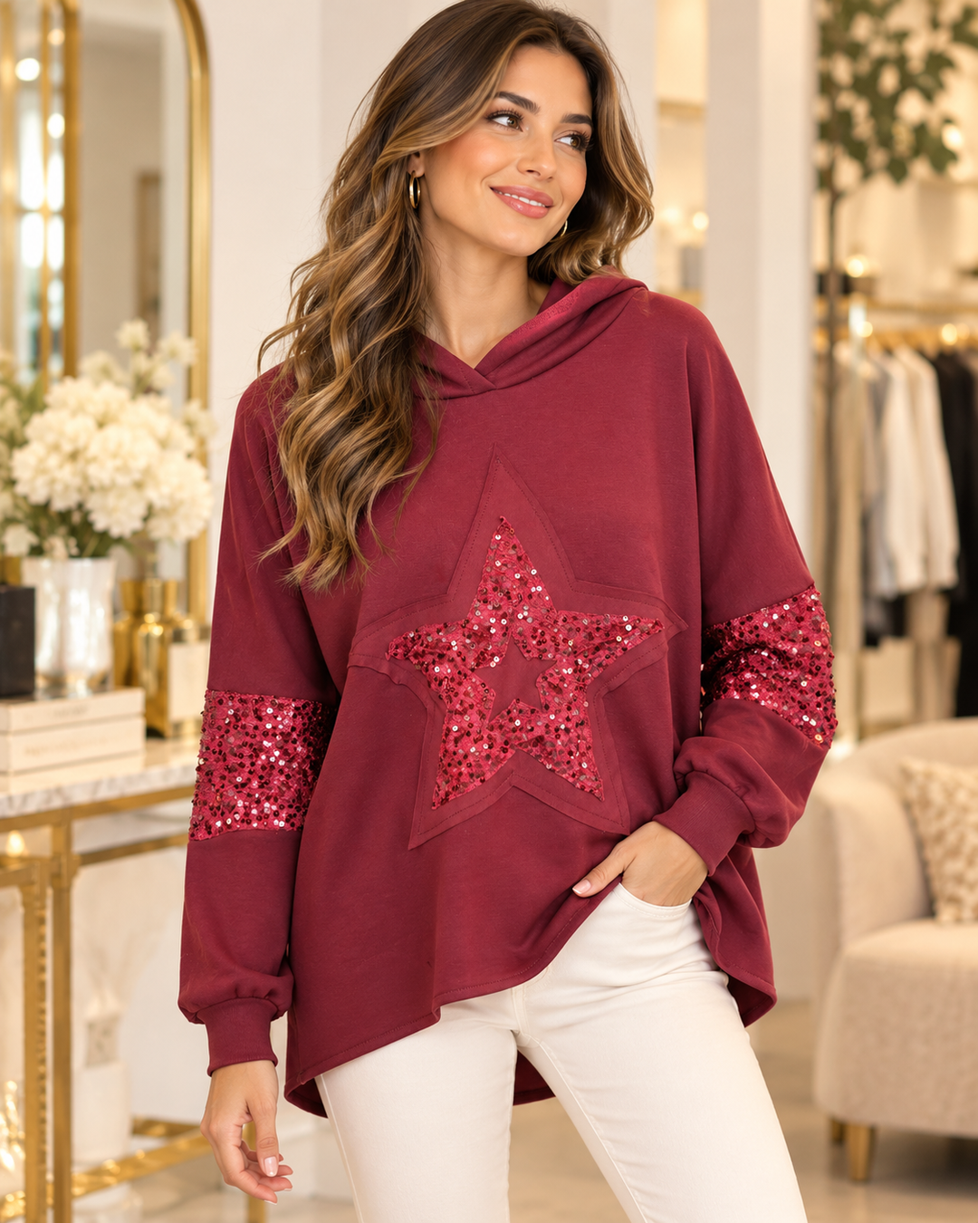 The JUDY scuba sequin hoodie top - 4 colours