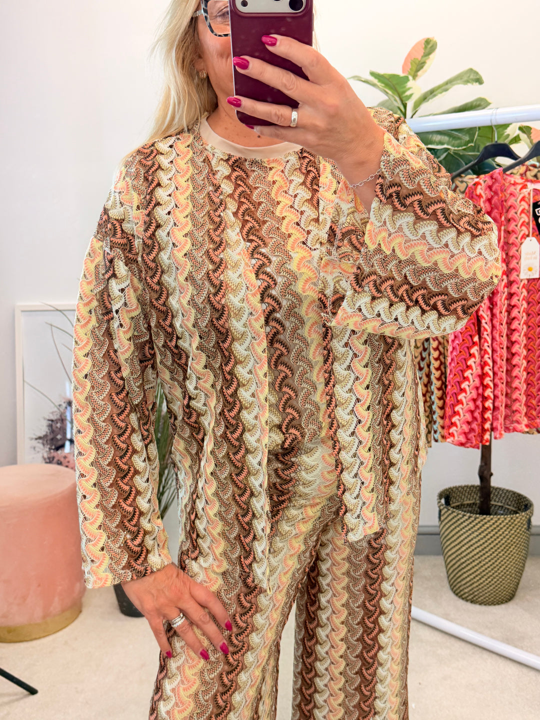 Ladies Crochet Zig Zag Bolero Cardigan Jacket - Black, Rust, Red