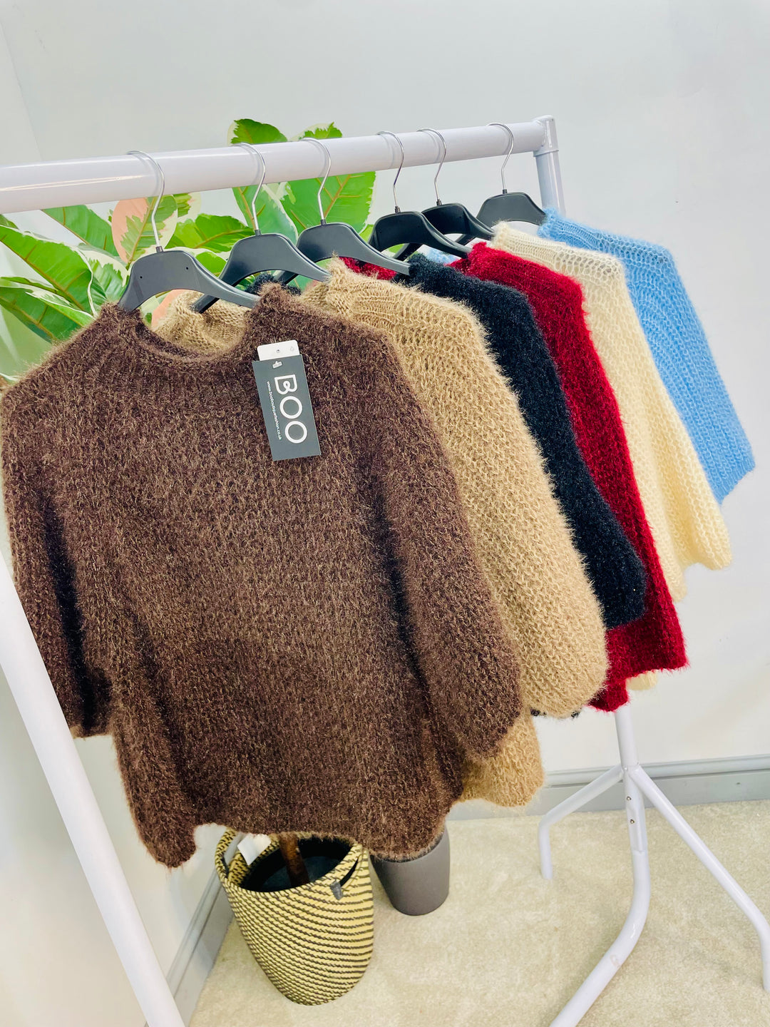 LADIES FLUFFY SHORT SLEEVE JUMPER - BROWN, BLACK, BEIGE, BLUE, BURGUNDY, MOCHA