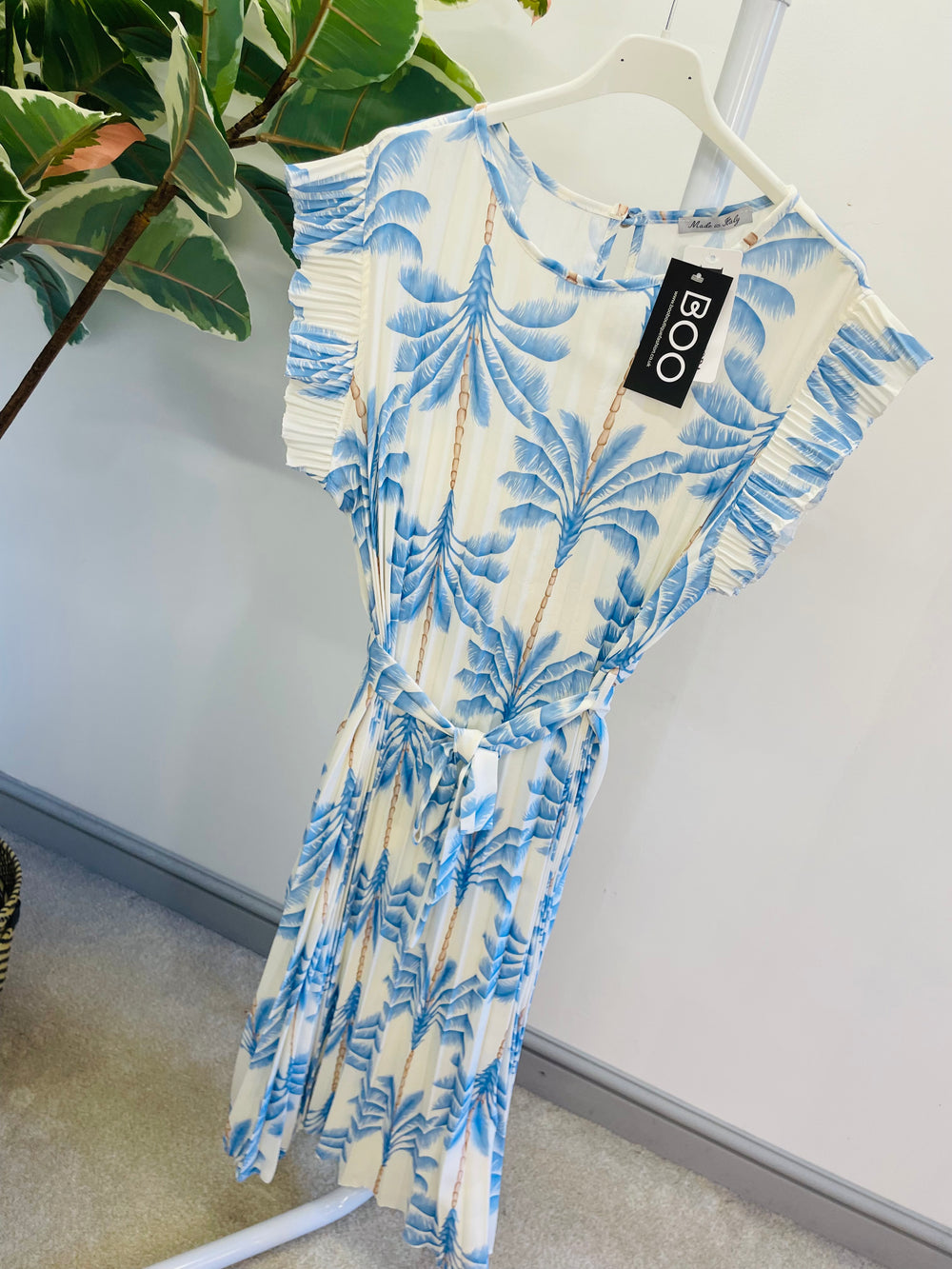 LADIES WOMENS TROPICAL PRINT PLEATED SUMMER MIDI DRESS - BLACK, KHAKI, BLUE, BEIGE & NAVY