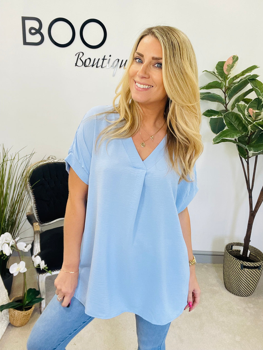 LADIES WOMENS CASUAL V NECK TOP - WHITE, BLACK, BLUE, PINK, YELLOW, NAVY, CORAL