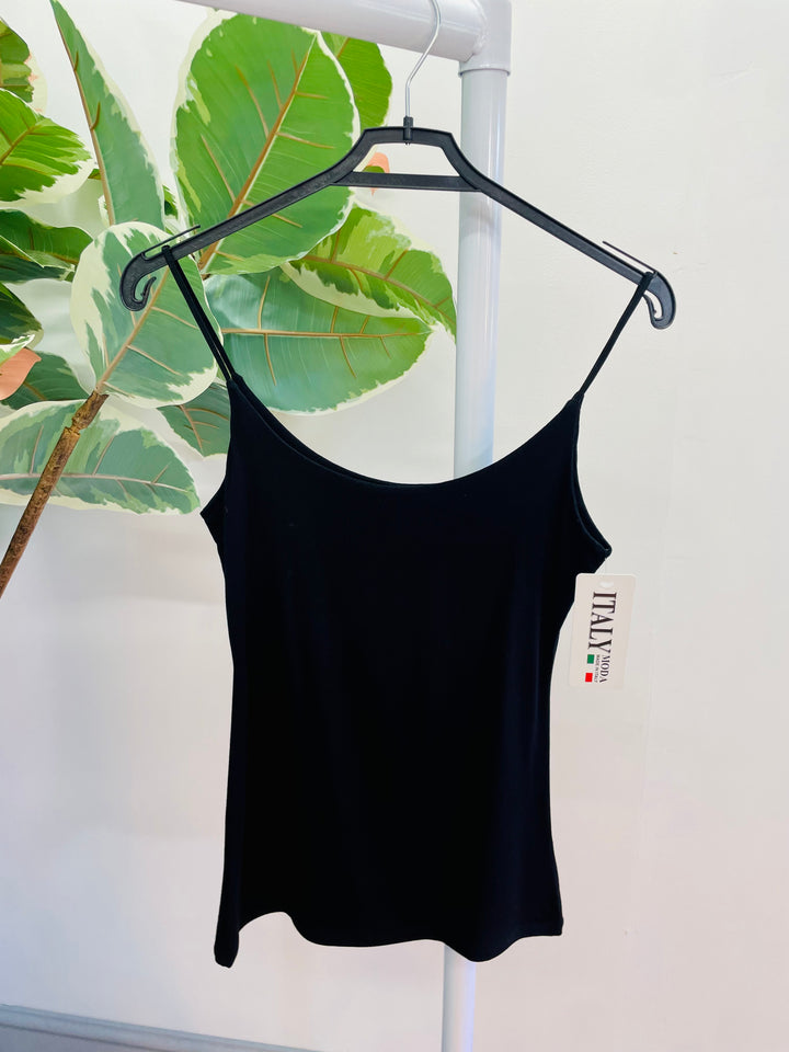 LADIES WOMENS BLACK STRAPPY DOUBLE LAYER CAMI UNDER LAYER TOP